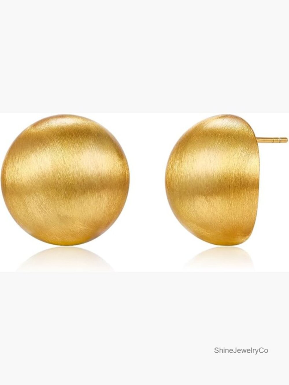 Half-Ball Matte Stud Earrings Brushed Gold Button for Women